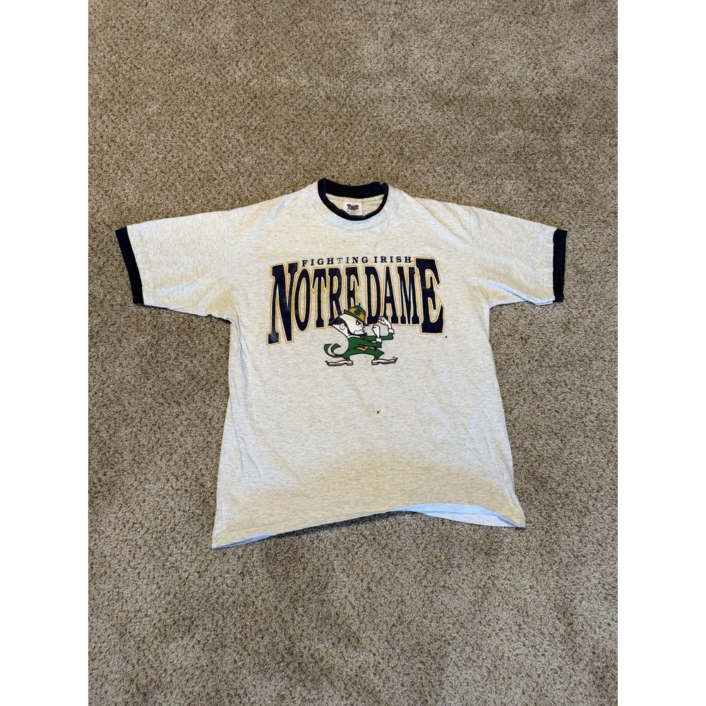 Vintage Noter Dame Fighting Irish Tee Shirt Mens Large‎ Gray Single Stitch